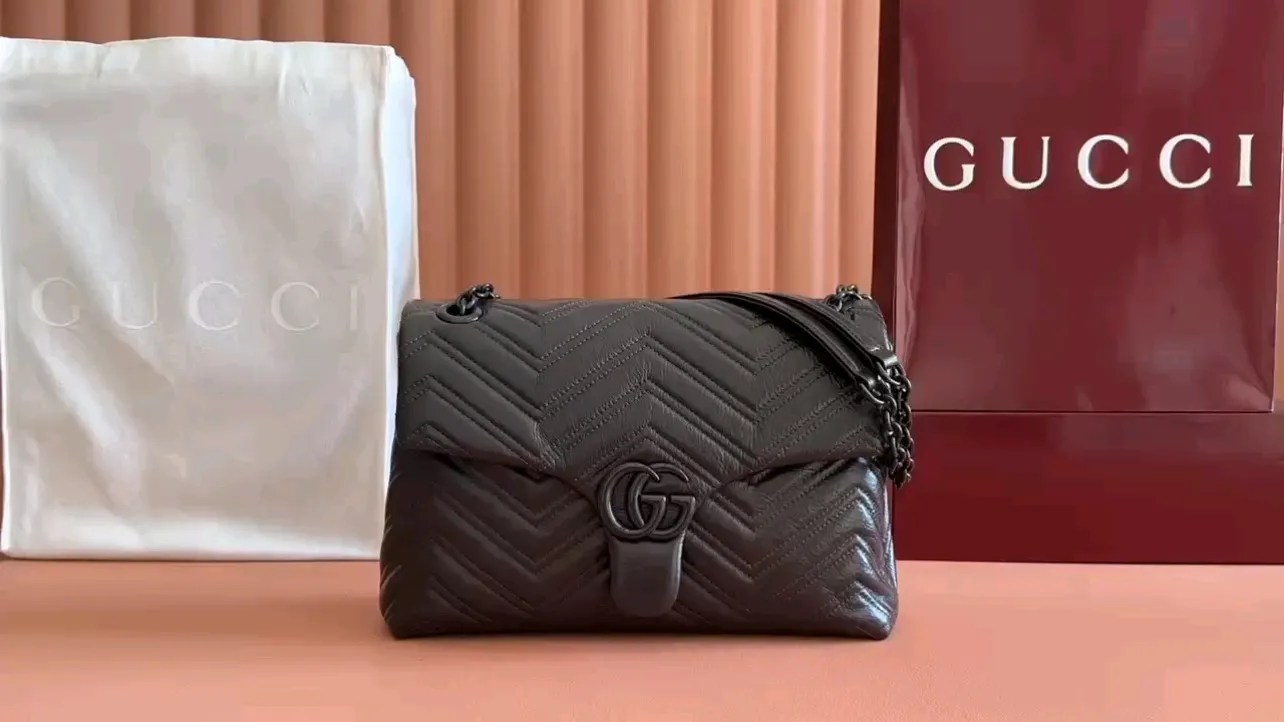 💋💋💋【New】GG Marmont series medium and large shoulder bags, black soft leather/original leather are shipped, 🐍Model: 850676, 850659, short combination video