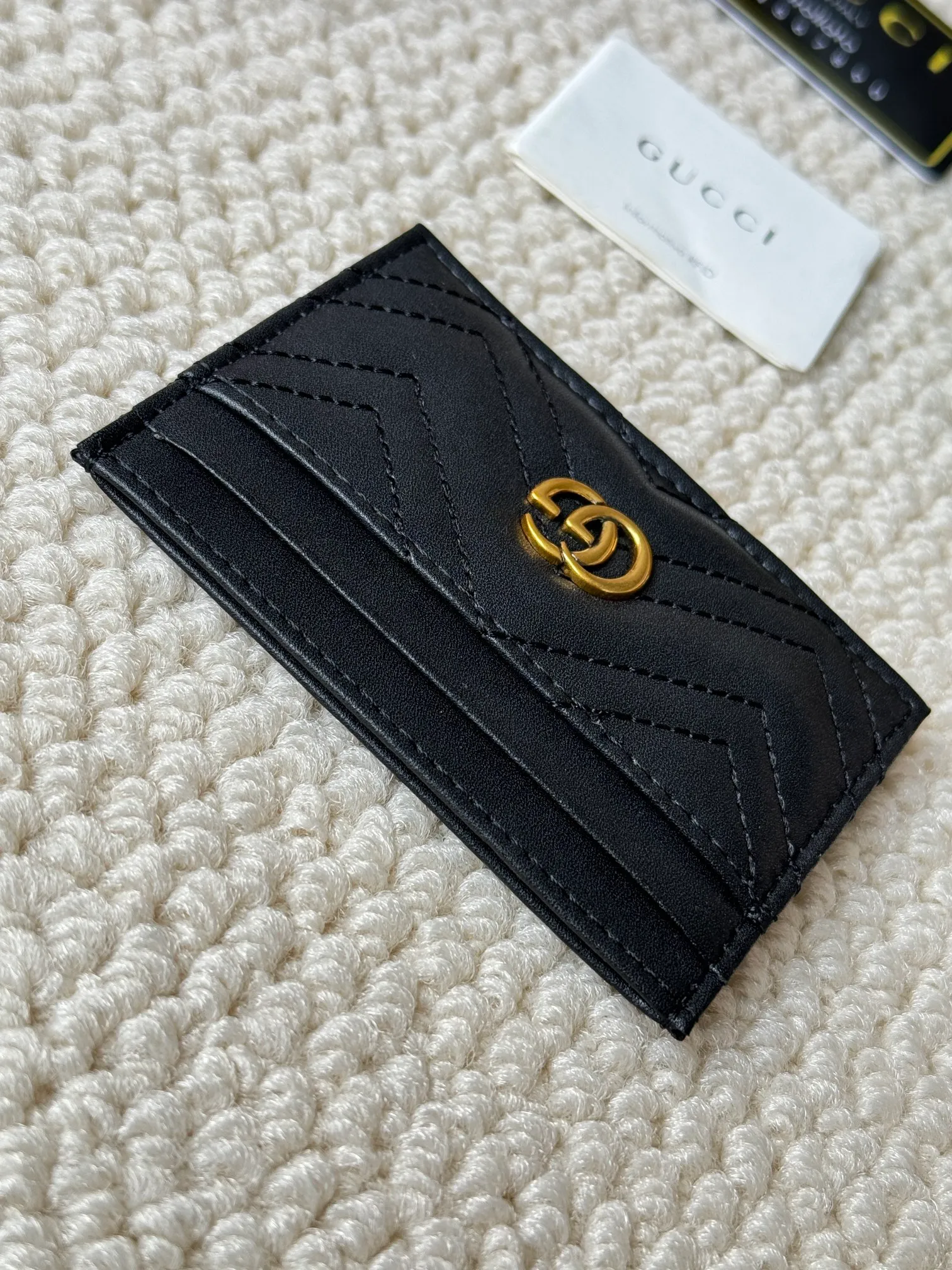 💰100 gucci cowhide mini card holder, real photo! Double G wave pattern small card holder, retro gold metal accessories, model number 443127, humanoid pattern, size: 10x7