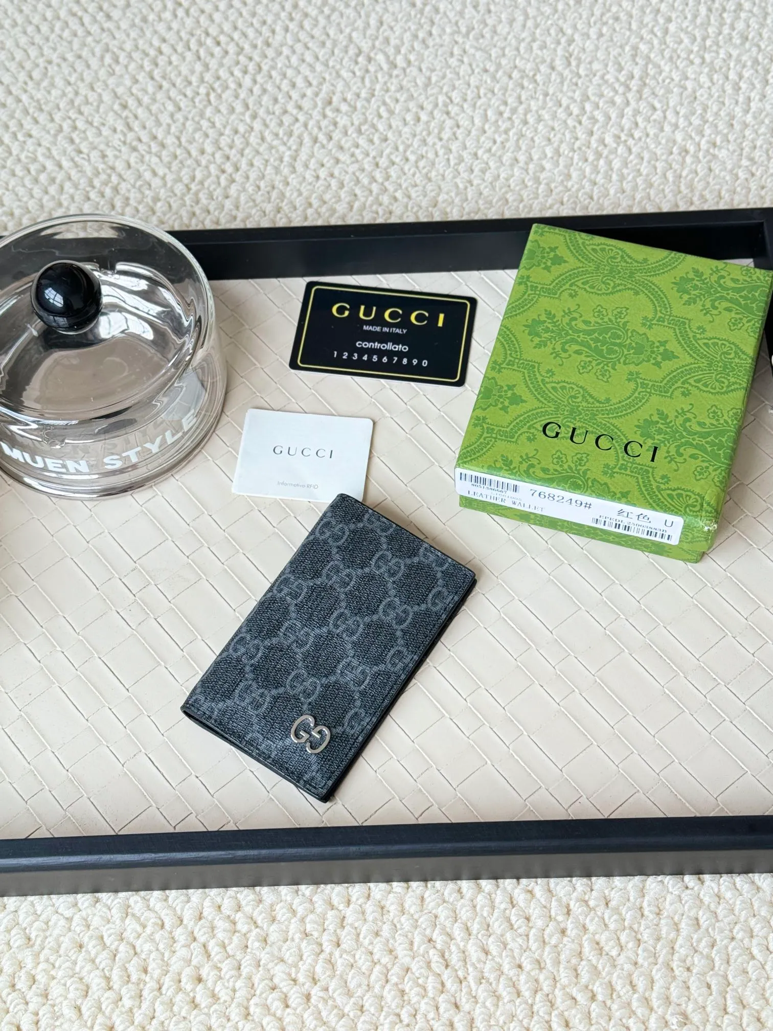 💰110 gucci men's casual pocket clip, real shot! 768249 Brown blue, brown red, brown green, brown yellow, black PVC Size: width 7.5x height 12cm