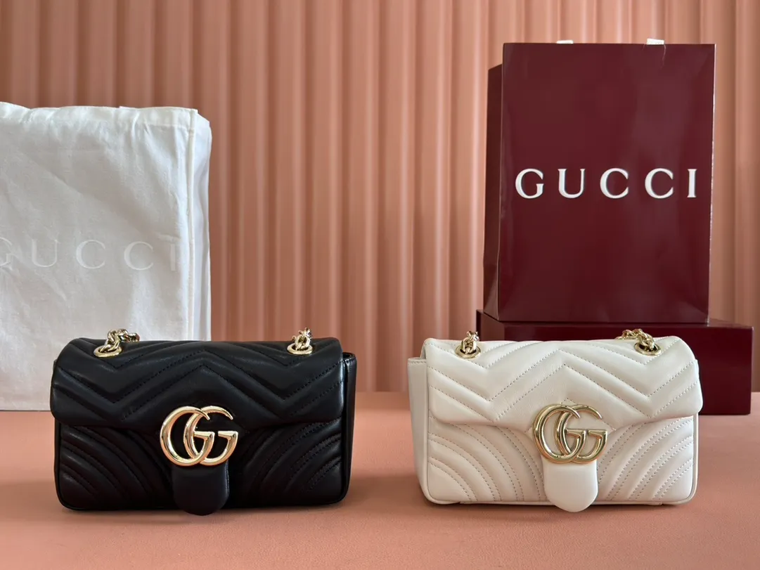 💋💋💋 New GG Marmont series medium shoulder bag. Imported sheepskin caramel, black, white, ancola red/original leather shipped! 837280 combination short video