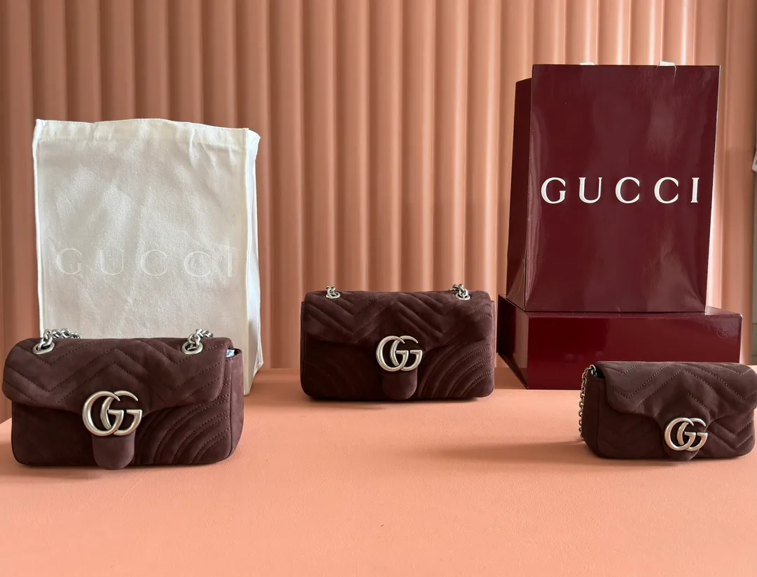 💕💕[New model] GG Marmont series medium shoulder bag, gray matte, brown matte/original leather is shipped, 🐍Model: 837267, 837280, 837190 combination short video