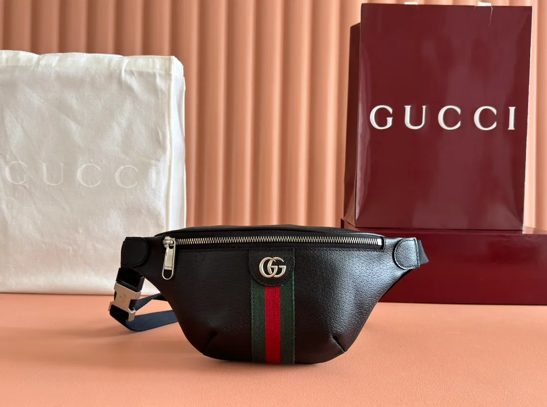 💋💋💋【New】GG Ophidia series small waist bag, black full leather/original leather is shipped, 🐴Model: 839106, short video