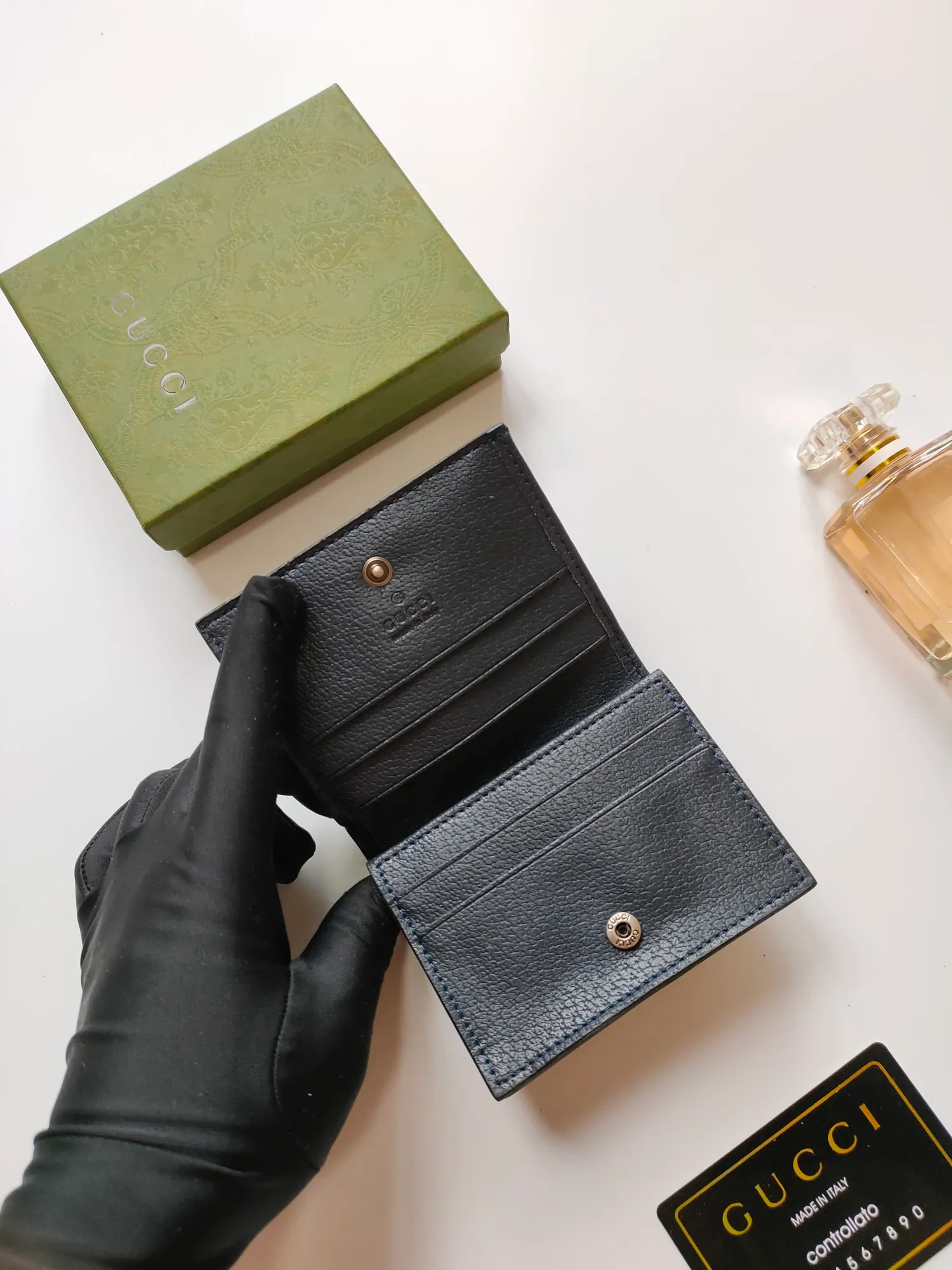 💰140 No.: 523155 gucci·leather original leather 🇮🇹，‼ ‼ Made of imported grained cow leather, paired with ebony double G fabric, gold hardware, official unique identity code👍👍counter quality, real photos📷, size 11cm*8.5cm*2.5cm💸💸💸