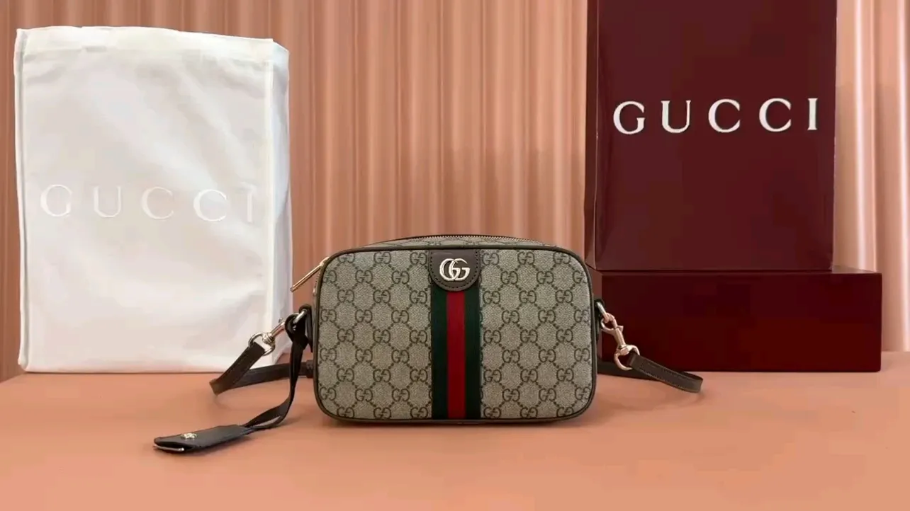 💋💋💋【New】GG Ophidia series small camera bag, brown PVC/original leather has been shipped, 🐲Model: 841310. short video