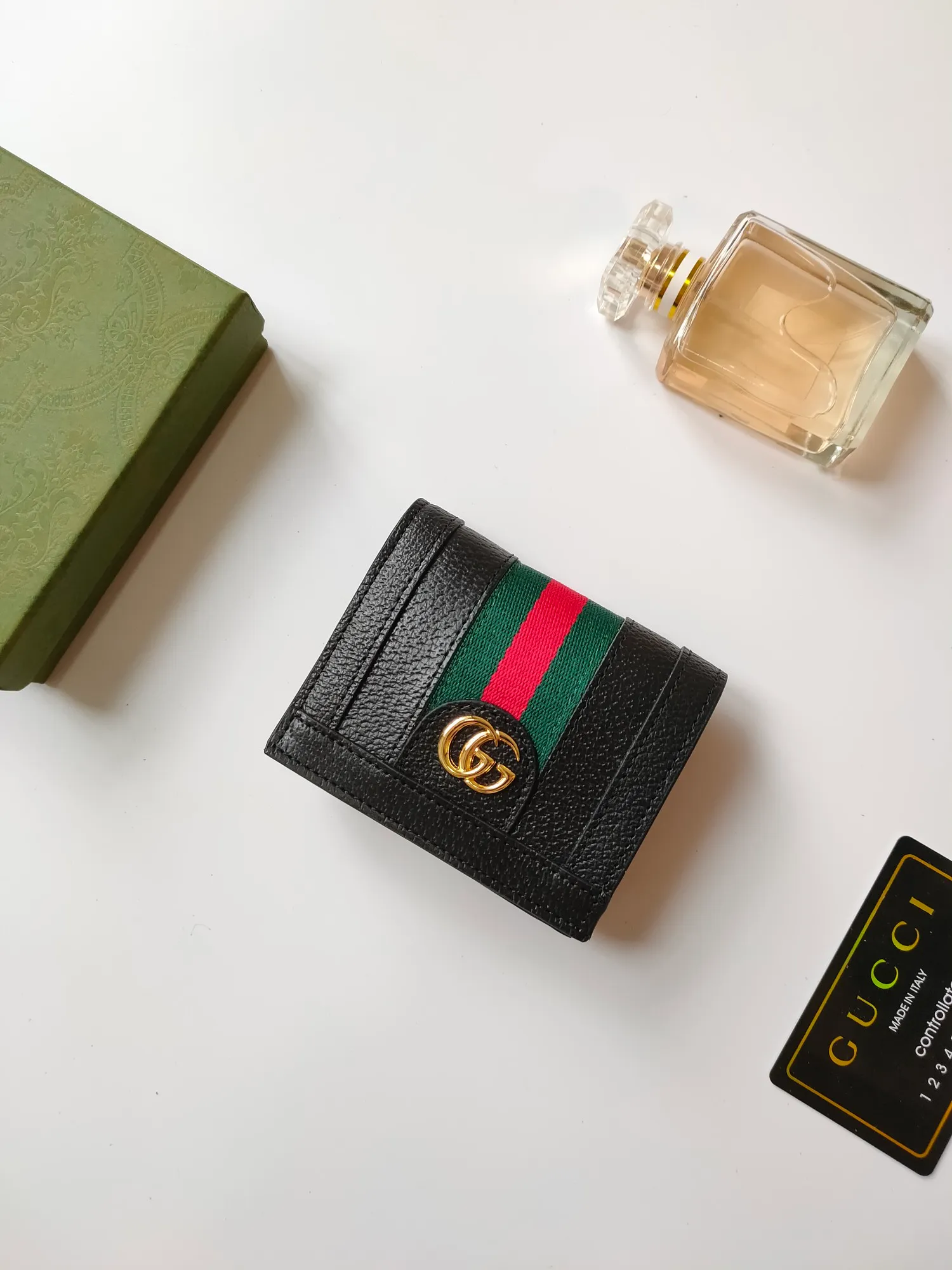 💰140 No.: 523155 gucci·leather original leather 🇮🇹，‼ ‼ Made of imported grained cow leather, paired with ebony double G fabric, gold hardware, official unique identity code👍👍counter quality, real photos📷, size 11cm*8.5cm*2.5cm💸💸💸