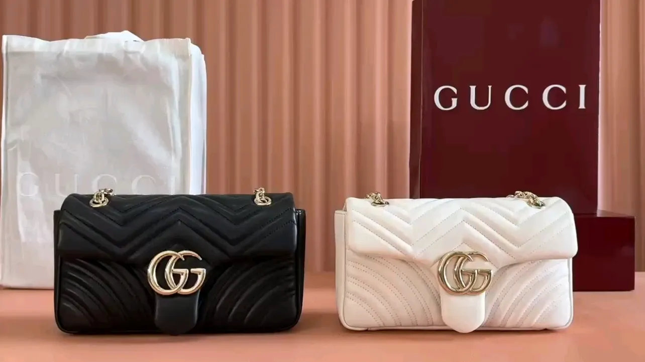 💋💋💋 New GG Marmont series medium shoulder bag. Imported sheepskin caramel, black, white, ancola red/original leather shipped! 837267 combination short video