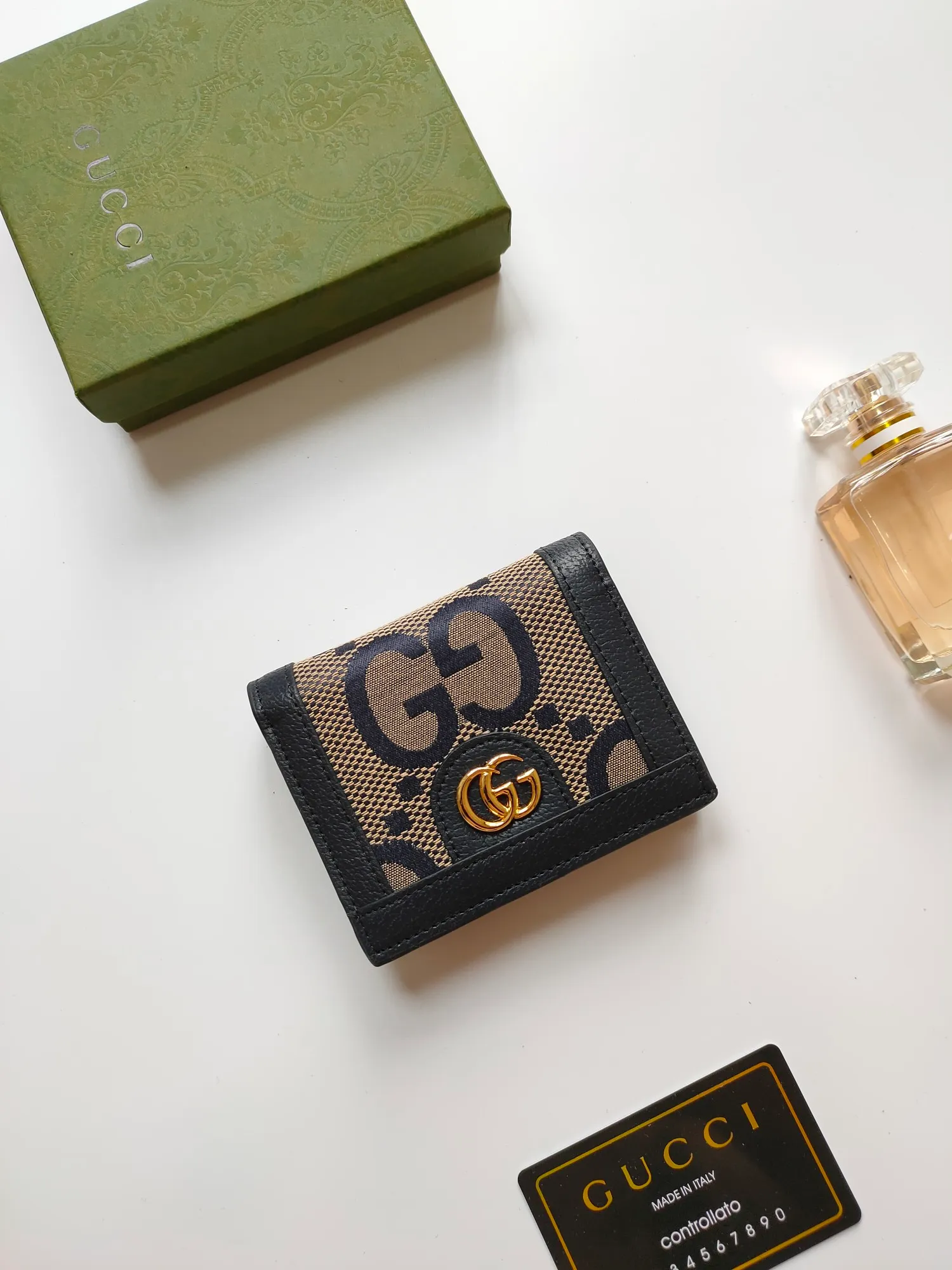💰140 No.: 523155 gucci·leather original leather 🇮🇹，‼ ‼ Made of imported grained cow leather, paired with ebony double G fabric, gold hardware, official unique identity code👍👍counter quality, real photos📷, size 11cm*8.5cm*2.5cm💸💸💸