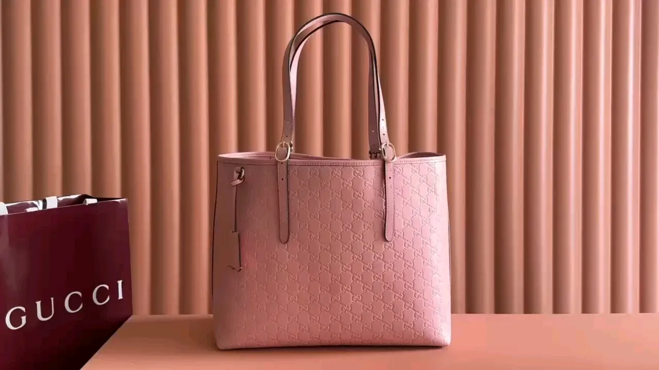 💋💋💋【New】GG Emblem series large tote bag, pink embossed/original leather shipped, 🐲Model: 847455, short video