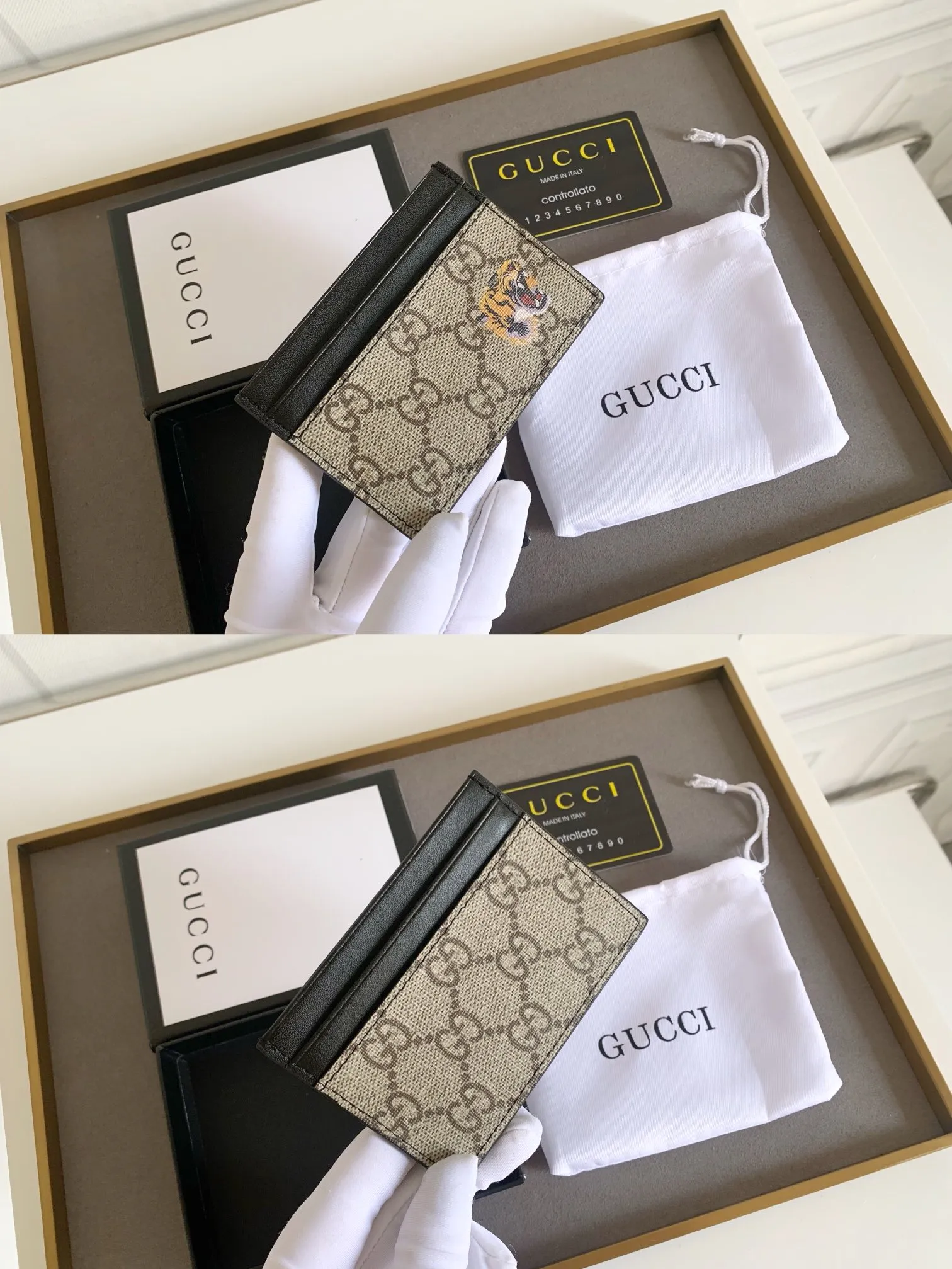 💰90 💎 (Tiger pattern) Top original quality, GUCCI classic popular printed card holder, exclusive background, real shot. The card holder is made of GG Supreme high-grade man-made canvas with exquisite patterns💯! Style number: 451277 Size: 10x7.5cm