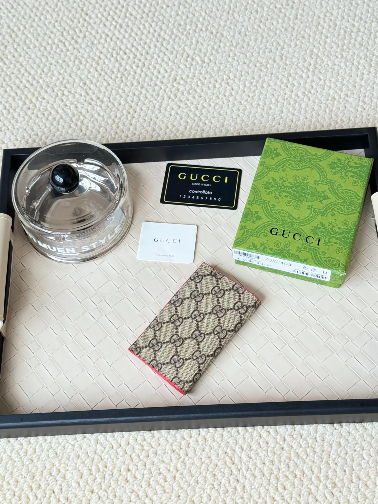 💰110 gucci men's casual pocket clip, real shot! 768249 Brown blue, brown red, brown green, brown yellow, black PVC Size: width 7.5x height 12cm