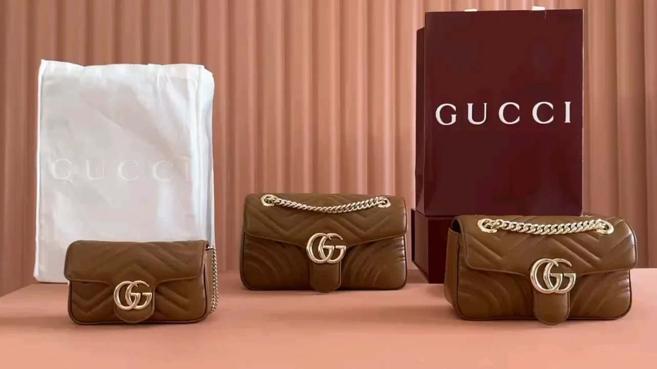 💋💋💋New GG 👉Marmont series chain bag, new brown/original leather shipped! 🐴Model: 476433, 446744, 443497. Combination short video