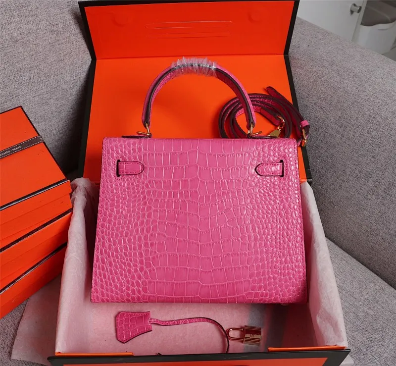 All Categories Official Website "Brand Women's Bags" Women's Bags 💙 Hermes 2022 Official New Hermès Handbag Kelly Crocodile Pattern First Layer Calfskin Wholesale 58003000 High Quality Size: 25-9-18CM