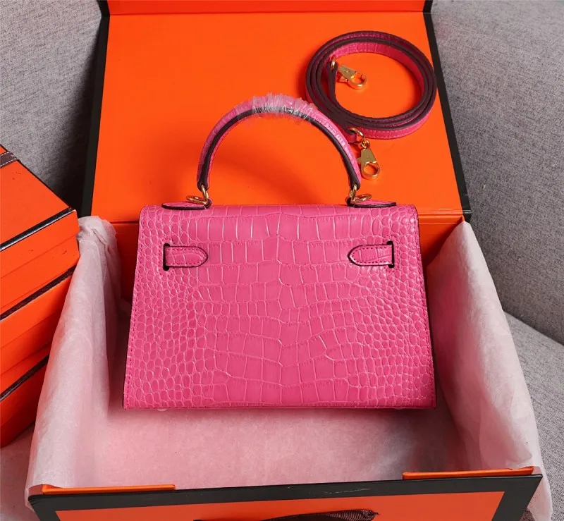 All categories Official website "Brand Women's Bags" Women's Bags 💙 Hermes 2022 Official New Hermès Handbag Kelly Crocodile Pattern First-layer Calfskin Wholesale 58002800 High Quality Size: 22-7-14CM