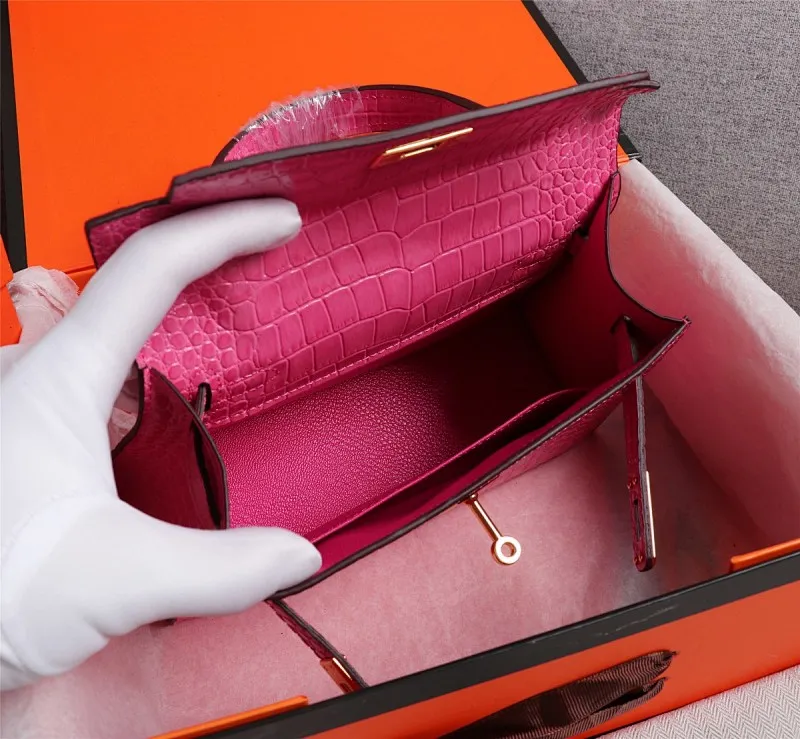 All categories Official website "Brand Women's Bags" Women's Bags 💙 Hermes 2022 Official New Hermès Handbag Kelly Crocodile Pattern First-layer Calfskin Wholesale 58002800 High Quality Size: 22-7-14CM