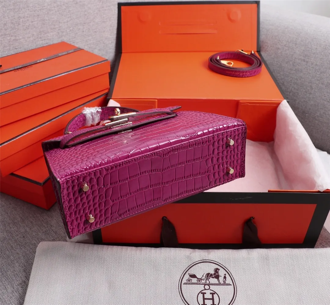 All categories Official website "Brand Women's Bags" Women's Bags 💙 Hermes 2022 Official New Hermès Handbag Kelly Crocodile Pattern First-layer Calfskin Wholesale 58002800 High Quality Size: 22-7-14CM