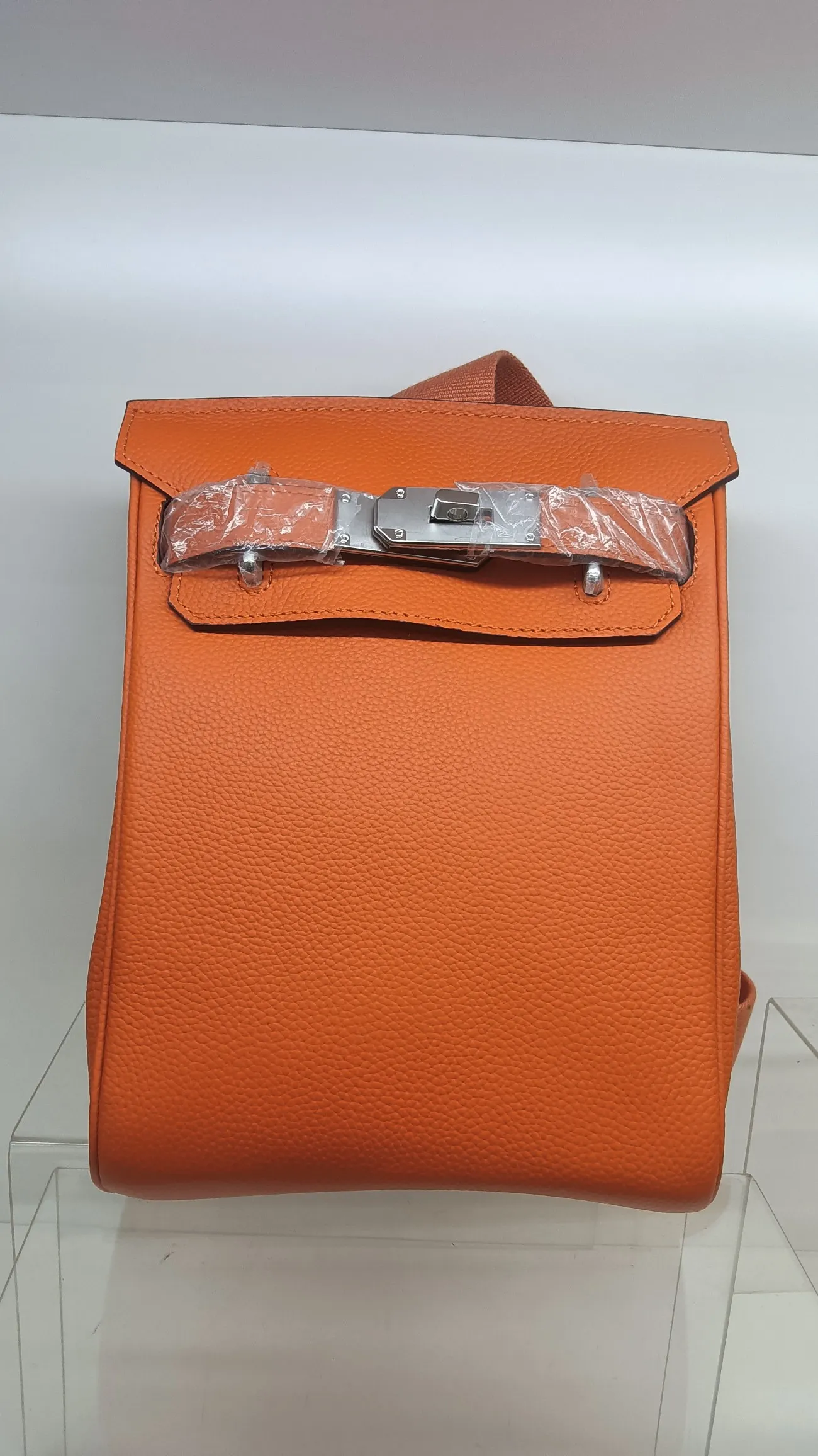 1080💰, orange, original tog0 cowhide chest bag with silver buckle hardware shipped, size: 17.5×8×26cm