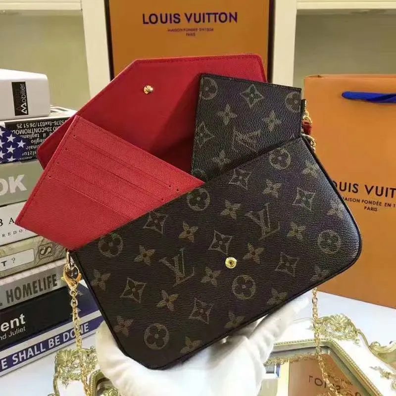 P140 Model: 61276 Size 21/11/2 Introduction: The Louis vuitton Felicie three-piece handbag is elegant and luxurious. It contains two detachable pockets and is a fashionable choice for carrying and organizing your daily necessities. It is more than just a wallet, after removing the gold chain, it can also be used as a charming clutch or small handbag ""