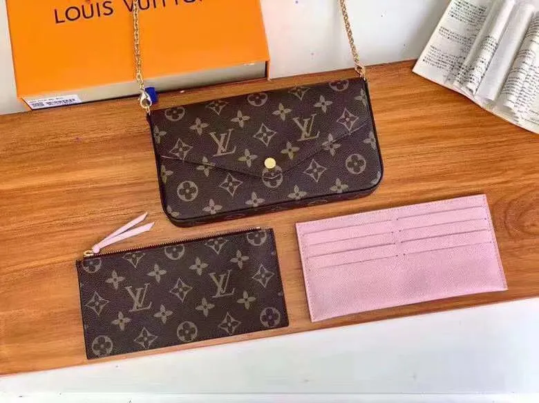 P140 Model: 61276 Size 21/11/2 Introduction: The Louis vuitton Felicie three-piece handbag is elegant and luxurious. It contains two detachable pockets and is a fashionable choice for carrying and organizing your daily necessities. It is more than just a wallet, after removing the gold chain, it can also be used as a charming clutch or small handbag ""