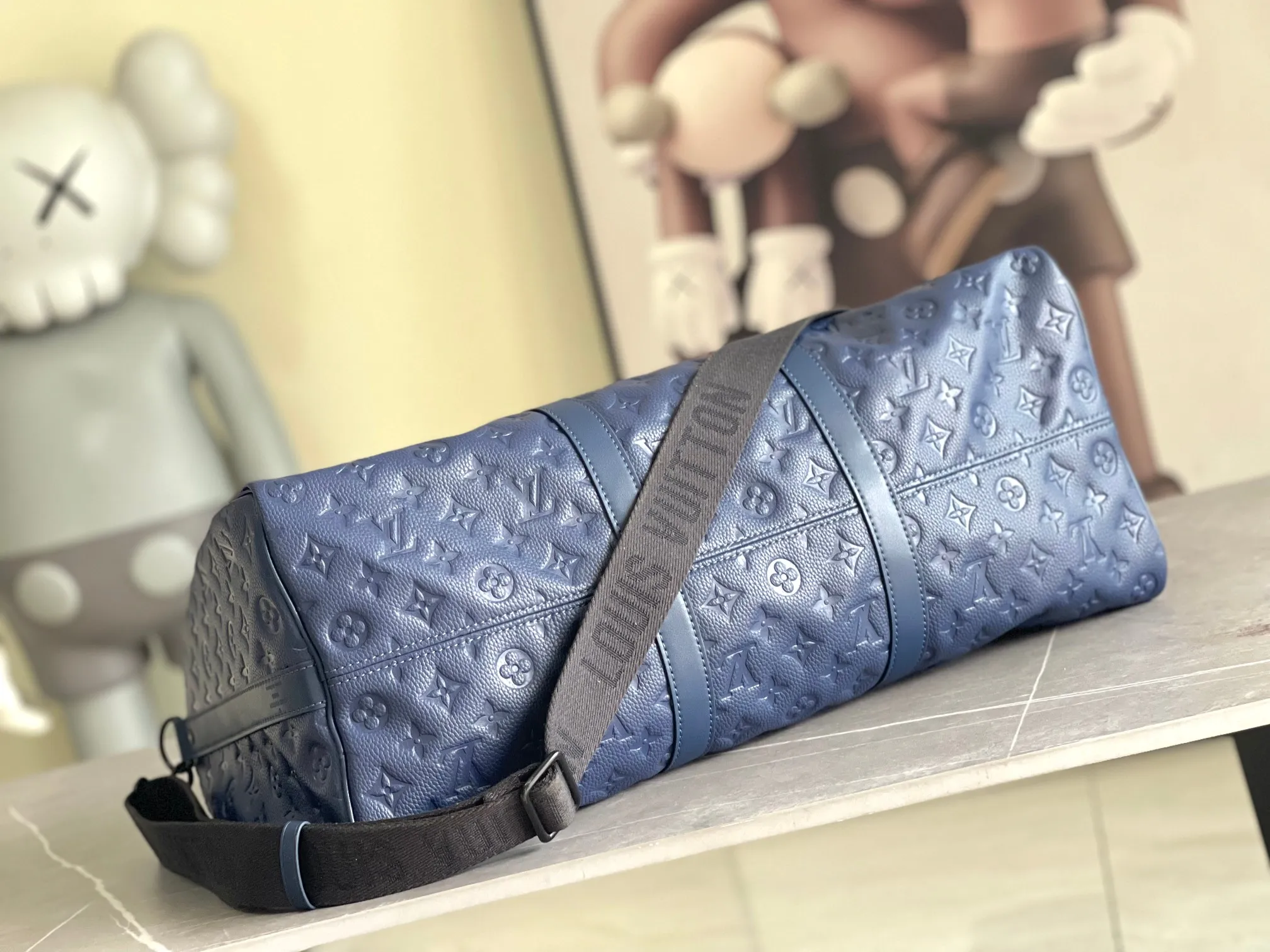 💰1300 (top layer leather) top original order M14840 M11495 blue KEEPALL 50 travel bag (with shoulder strap) soft texture, elegant style original Keepall travel bag with floral travel bag iconic Taiga leather material, fashionable and practical weekend leisure companion. size：50*29*23