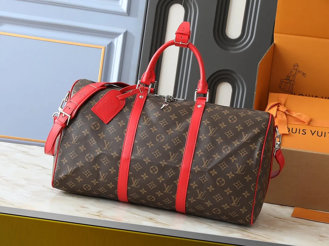 💰320💰Upgraded original M46771 yellow M46775 purple M46772 blue M46769 red M46770 orange M46774 green M46773 rose red This Keepall Bandoulière 50 travel bag is made of Monogram Macassar canvas, which simultaneously renders bright colors for the side straps, nameplate, fabric lining and top leather handle. The size of your carry-on luggage hides plenty of space. 50.0 x 29.0 x 23.0 cm (length x height x width)