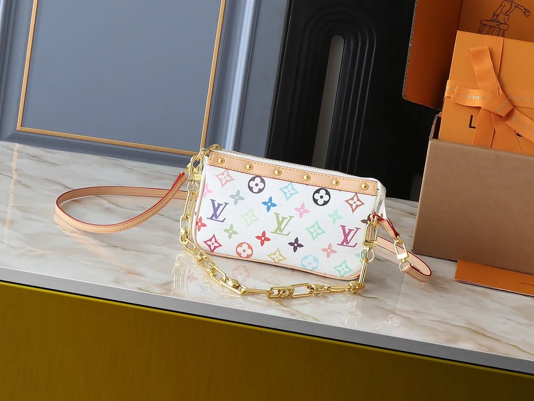 💰200💰Upgraded original M13663 M13404 M13440 M92649 This Pochette Accessoires handbag is made of coated canvas, with colorful Monogram patterns to interpret the smart style of the Louis Vuitton x Murakami cross-border collaboration series. Calf leather trim and dazzling hardware add to the sophisticated details, while the detachable shoulder strap and chain allow for flexible carry. Dimensions: 22.0 x 13.0 x 4.0 cm (length x height x width)