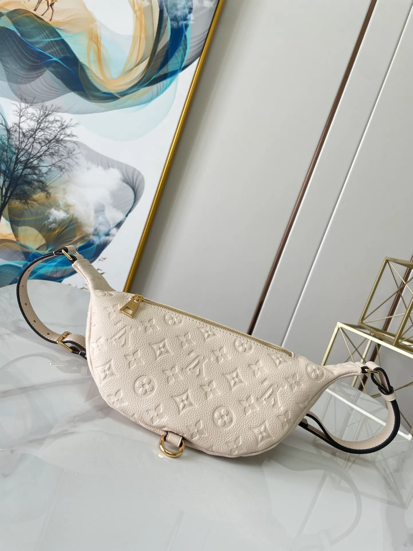 💰920 (top layer leather) top original single M44812 off-white 37×14×13 BUMBAG full leather embossed chest bag