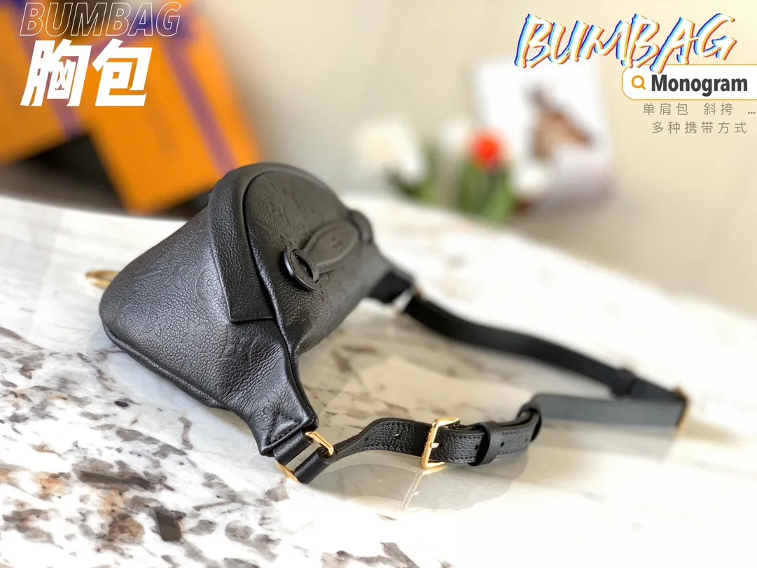 💰920 (top-grain leather) top original single M44812 black embossed] BUMBAG chest bag patterned style can be used as a waist bag, shoulder bag, crossbody...Multiple carrying methods, soft Monogram fabric, girly pattern design, sports style adds pure fashionable and casual temperament. Detailed size: 37*14*13