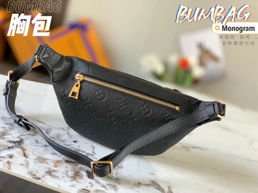 💰920 (top-grain leather) top original single M44812 black embossed] BUMBAG chest bag patterned style can be used as a waist bag, shoulder bag, crossbody...Multiple carrying methods, soft Monogram fabric, girly pattern design, sports style adds pure fashionable and casual temperament. Detailed size: 37*14*13