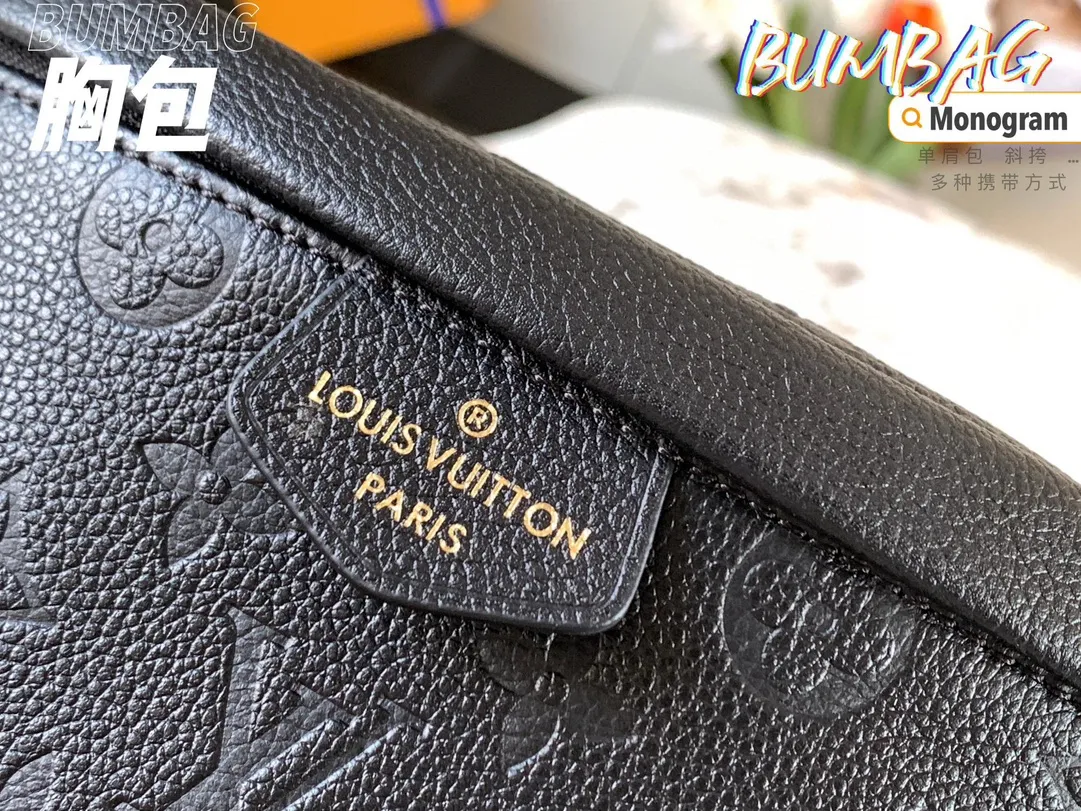 💰920 (top-grain leather) top original single M44812 black embossed] BUMBAG chest bag patterned style can be used as a waist bag, shoulder bag, crossbody...Multiple carrying methods, soft Monogram fabric, girly pattern design, sports style adds pure fashionable and casual temperament. Detailed size: 37*14*13