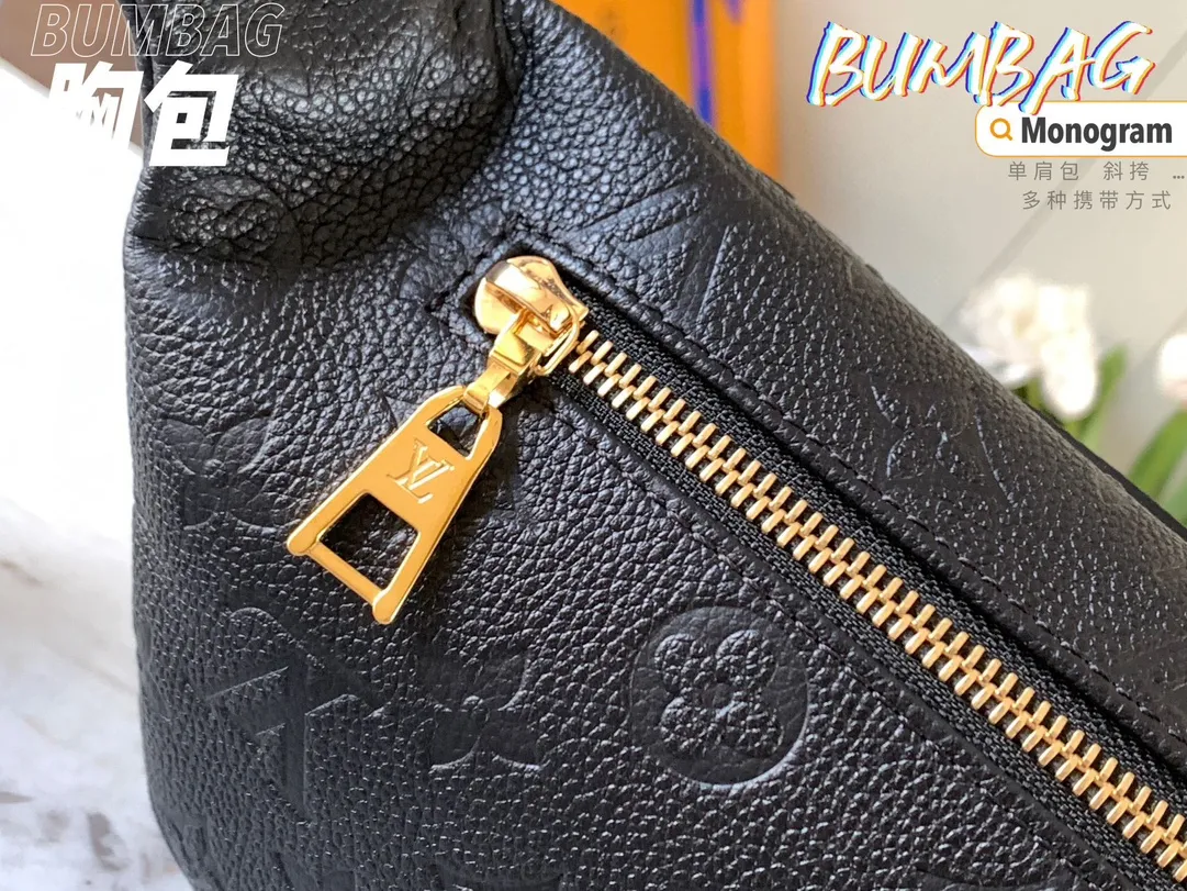 💰920 (top-grain leather) top original single M44812 black embossed] BUMBAG chest bag patterned style can be used as a waist bag, shoulder bag, crossbody...Multiple carrying methods, soft Monogram fabric, girly pattern design, sports style adds pure fashionable and casual temperament. Detailed size: 37*14*13