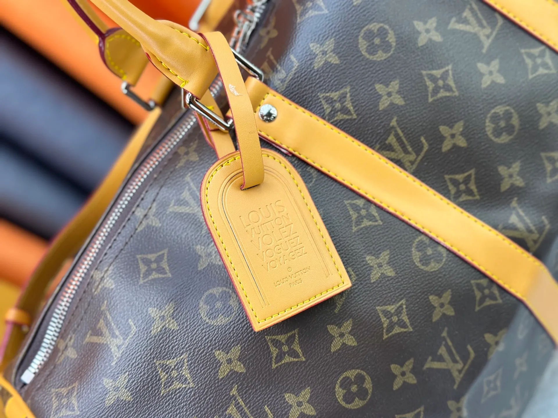 P360 Upgraded Original M41416 M12634 Yellow M12633 Dark Blue M12629 Light Blue M12630 Dark Green Top Original This Keepall Bandoulière 50 travel bag is made of Monogram Macassar canvas, which simultaneously renders bright colors for the side straps, nameplate, fabric lining and top leather handle. The size of your carry-on luggage hides plenty of space. 50.0 x 29.0 x 23.0 cm (L x H x W) • Monogram Macassar coated canvas • Cow leather trim • Textile lining • Metal hardware • Carry-on dimensions • Double zipper closure • Padlock • Removable name tag • Internal zip pocket • Shoulder strap: removable, adjustable • Half-length strap: 36.0 cm • Half-length strap adjustable to: 50.0 cm • Handle: Double handle