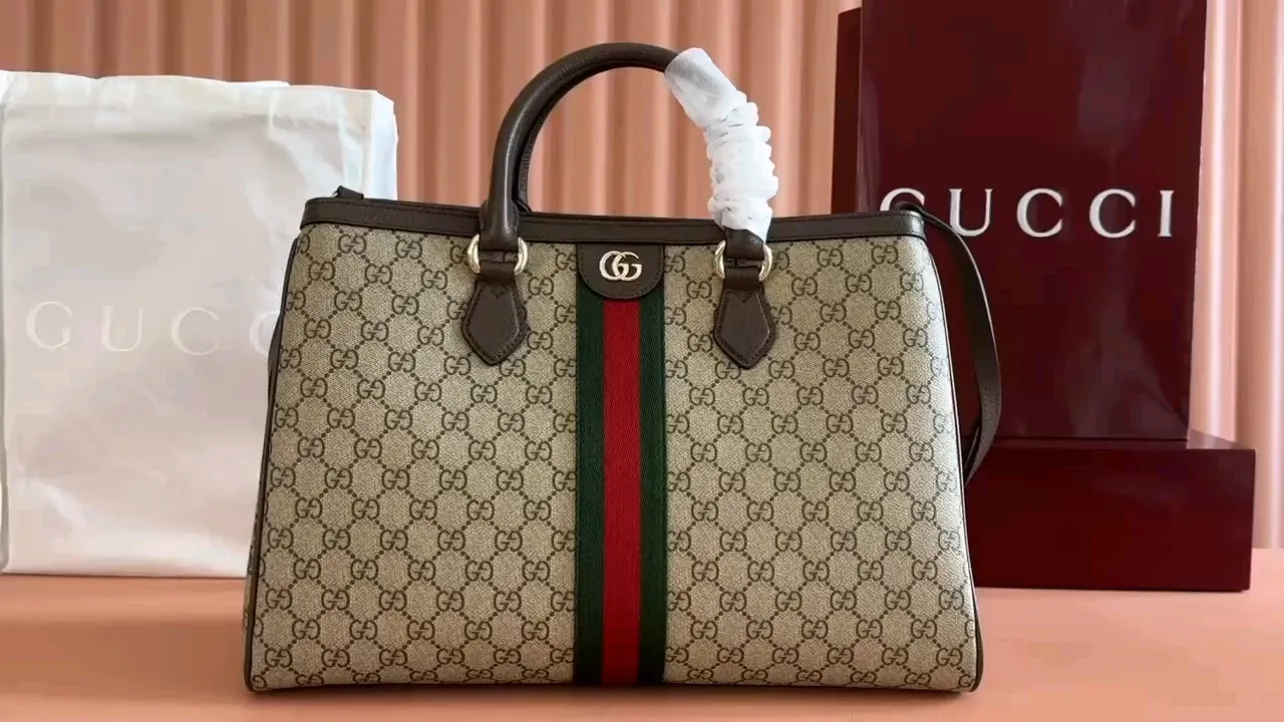 💋💋💋【New】GG Ophidia series large tote bag, brown/original leather is shipped, 🐴Model: 836838, short video