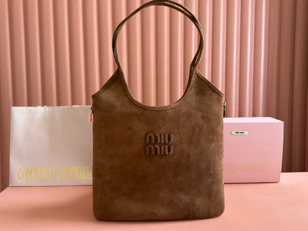 💋💋💋【New Style】Miu Women's IVY Tote Shoulder Bag, Brown, Heather Color Collage/Original Leather Shipped! 🐴Model: 5BG231, short video
