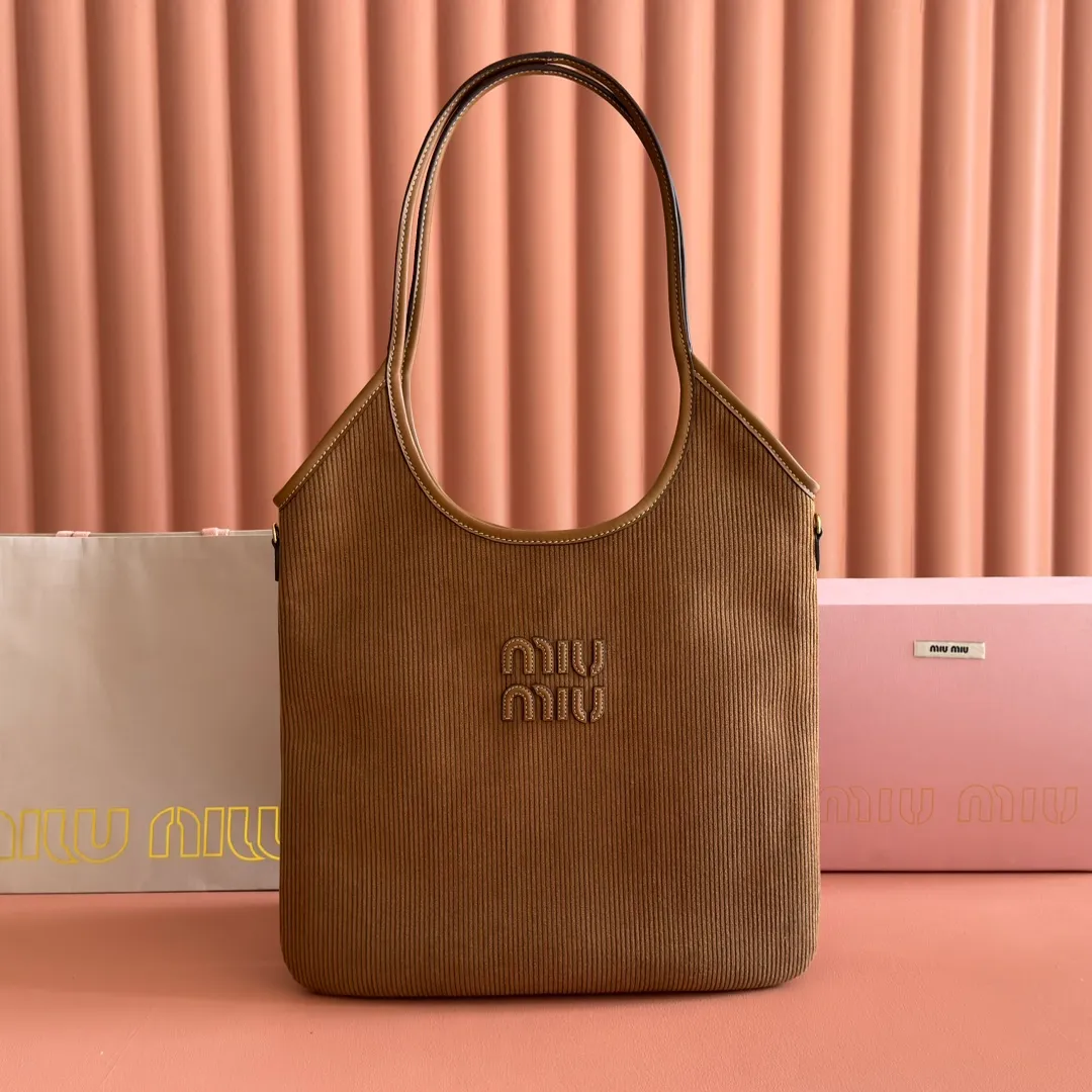 💋💋💋【Full package with counter】Miu Women's IVY Corduroy Tote Shoulder Bag 5bg231