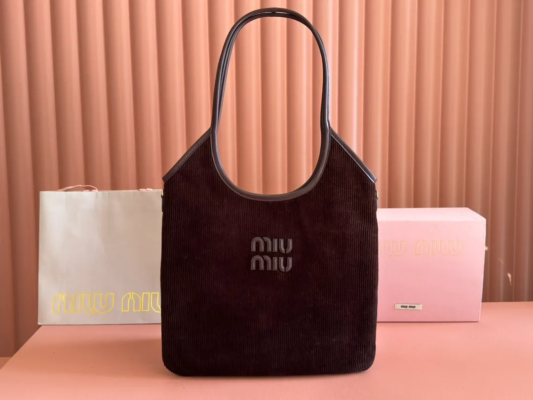 💋💋💋【Full package with counter】Miu Women's IVY Corduroy Tote Shoulder Bag 5bg231
