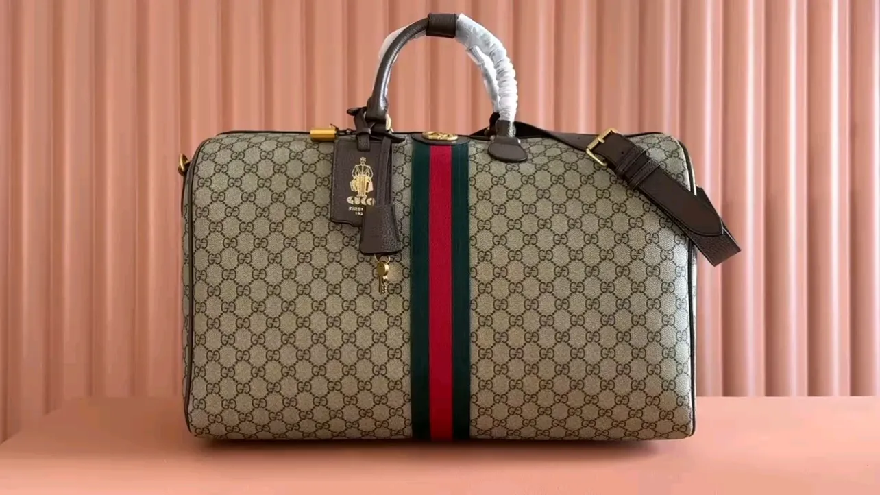 💋💋💋【New model】Gucci Savoy series medium size, large size travel bag, brown/PVC original leather has been shipped, 🐲Model: 834458, 834460, short combination video