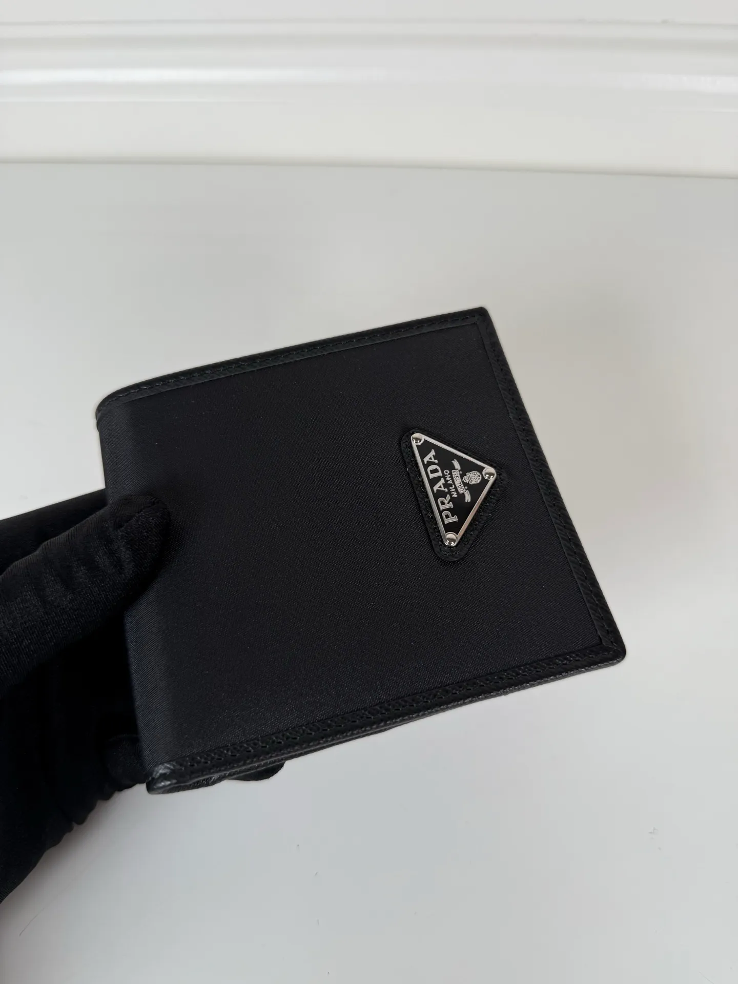 💰380, P Home➡️Men's short wallet, black, model 2M0513, made of cross-grain cowhide + nylon fabric, eight card slots, length 11 and height 9.5cm