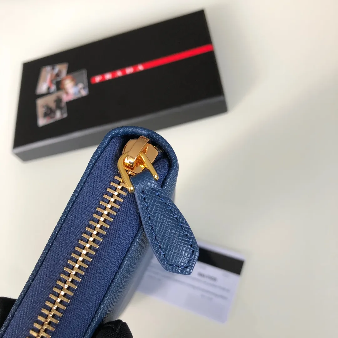 💰560, P Home➡️Cross pattern single zipper wallet, royal blue, model 1ML506, yuan quality, made of cross pattern cowhide, size 20×10.3cm, 175 steel stamp, exquisite workmanship as shown in the picture