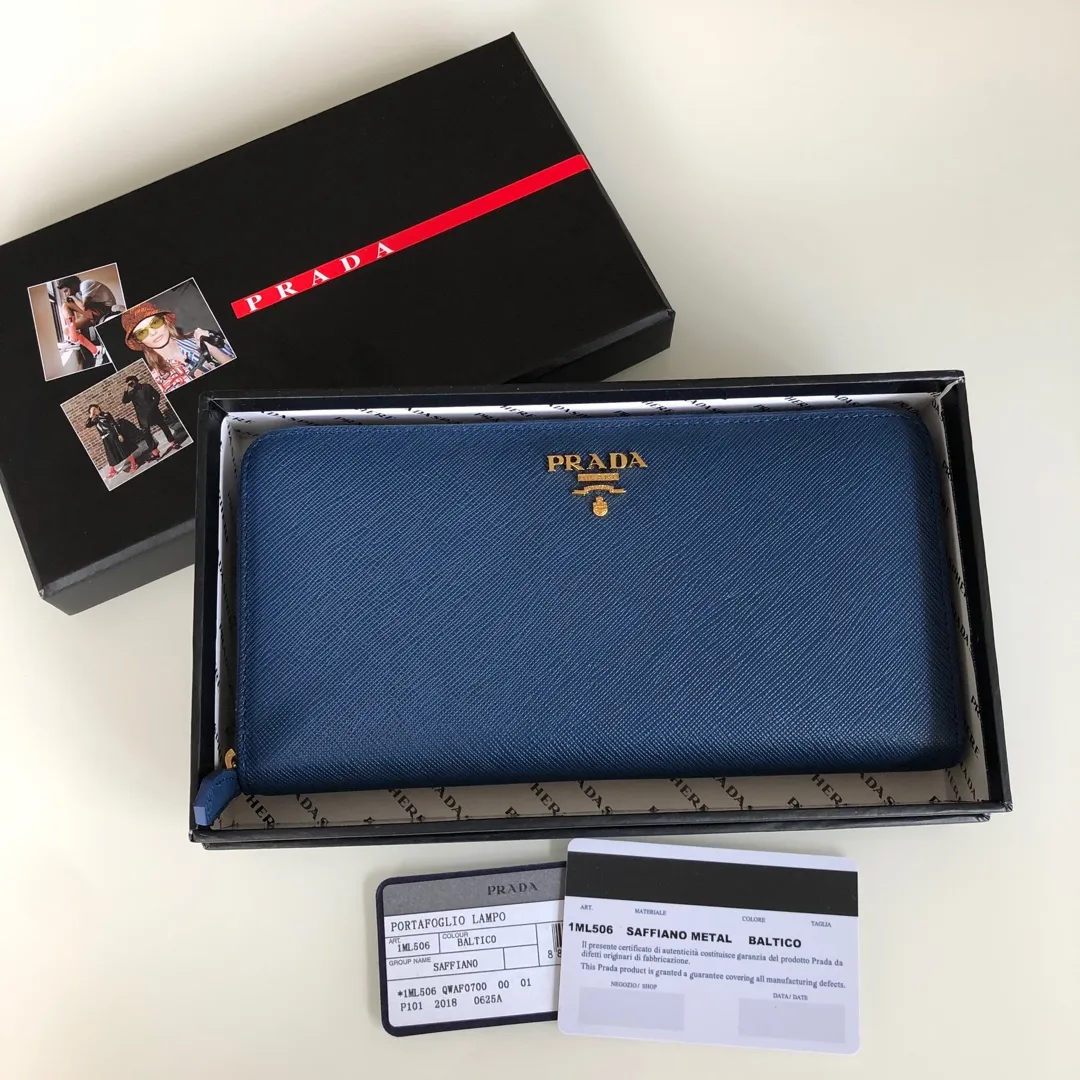 💰560, P Home➡️Cross pattern single zipper wallet, royal blue, model 1ML506, yuan quality, made of cross pattern cowhide, size 20×10.3cm, 175 steel stamp, exquisite workmanship as shown in the picture