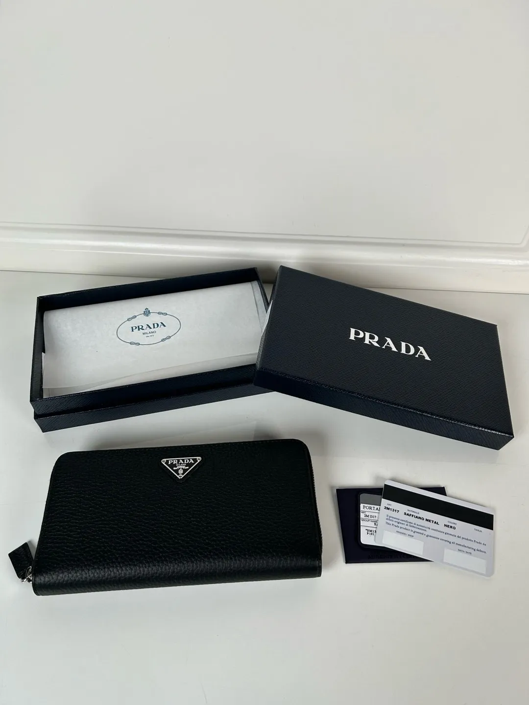💰600, P Home ➡️Men's cross-pattern wallet, black deerskin, model 2M1317, single-dollar quality, made of cross-pattern cowhide, size 20cm×10.3cm