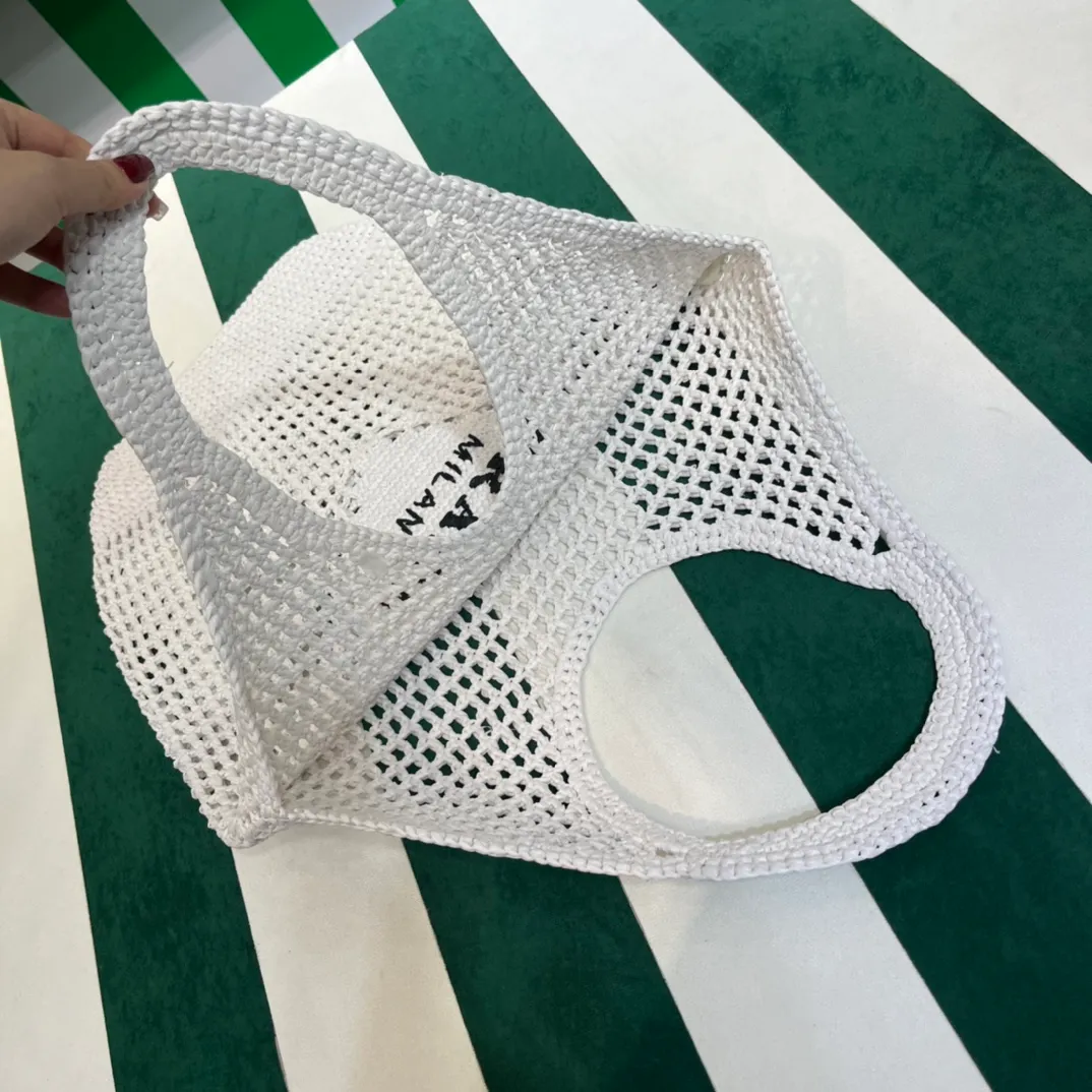 💰1360{White｝🐚 Prad* new hollow straw tote! Full of artistic atmosphere ~ The raffia weave is very solid and has a great texture. ♡ It can be paired with personal clothes every day. The natural style design makes it seem like it can breathe💭 If you like the baby, quickly add it to the harem. Carry an exclusive style that will not go out of style for several years🌱1BG424 Size: Height 45x Width 51cm