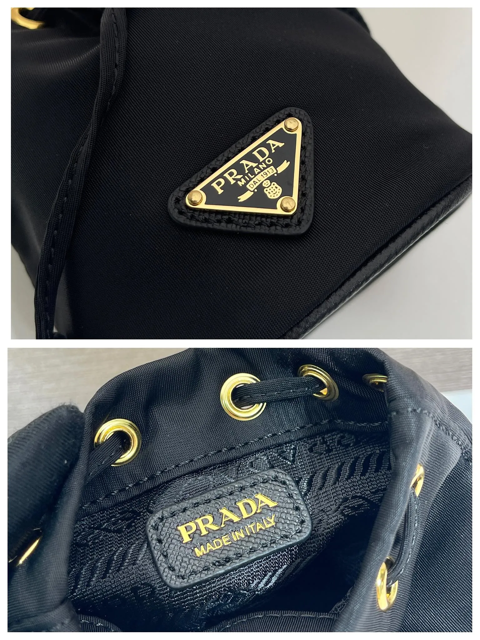 💰380🎉mini bucket bag🎉1TT202 new product🎉🎉 This bucket-shaped mini bag is made of Re-Nylon, with a drawstring design at the mouth, and exquisite details such as leather wristbands and gold-plated hardware. The capacity is large, and cards/car keys🔑/lipstick💄 are all no problem. The mini bucket bag you have been longing for has arrived👏👏 Length 8.5x Height 10.5cm🎉🎉🎉👏👏👏