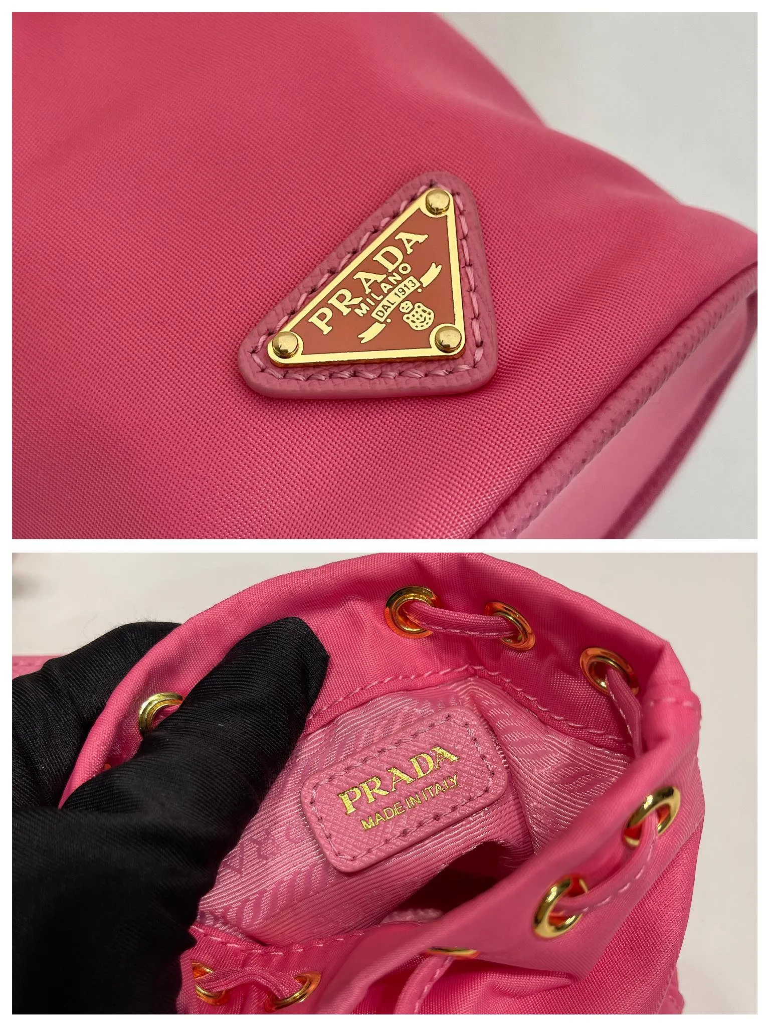💰380🎉mini bucket bag🎉1TT202 new product🎉🎉 This bucket-shaped mini bag is made of Re-Nylon, with a drawstring design at the mouth, and exquisite details such as leather wristbands and gold-plated hardware. The capacity is large, and cards/car keys🔑/lipstick💄 are all no problem. The mini bucket bag you have been longing for has arrived👏👏 Length 8.5x Height 10.5cm🎉🎉🎉👏👏👏