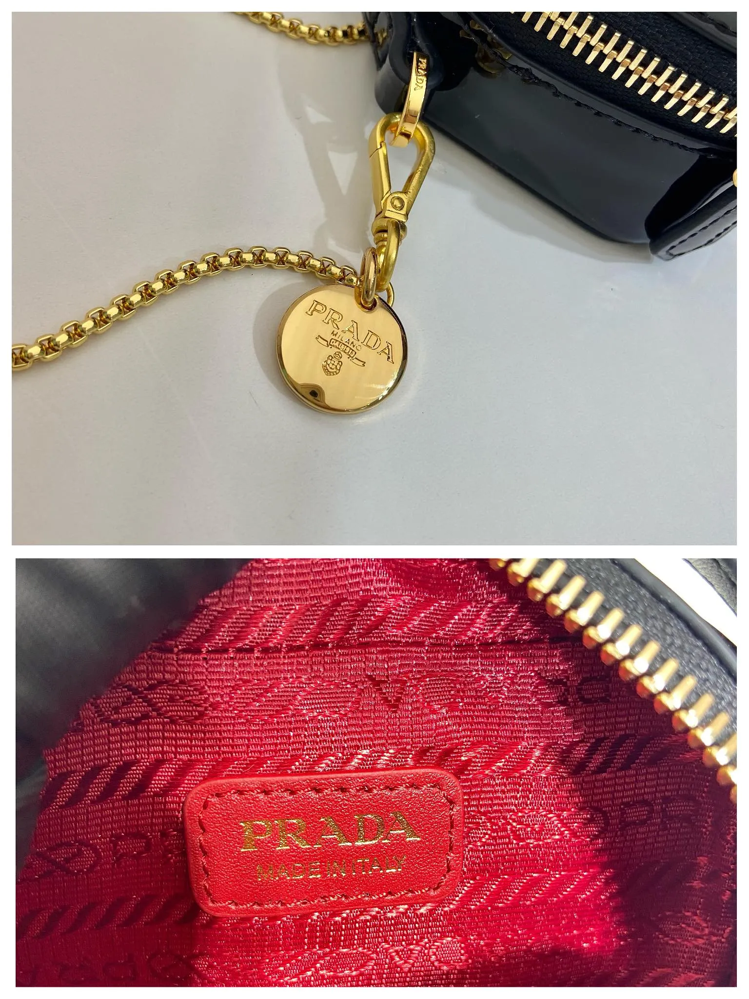 💰960🎉Mini cross-body bag🎉1NR025 mini size🎉🎉 This exquisite patent leather mini bag presents smooth and harmonious lines. Featuring leather handles and a detachable chain shoulder strap, featuring the signature triangle logo in enameled metal. My wife is lovely and worth having. Hurry up and get it🎉🎉Length 11x Height 6.5x Bottom 2.5cm🎉🎉👏👏