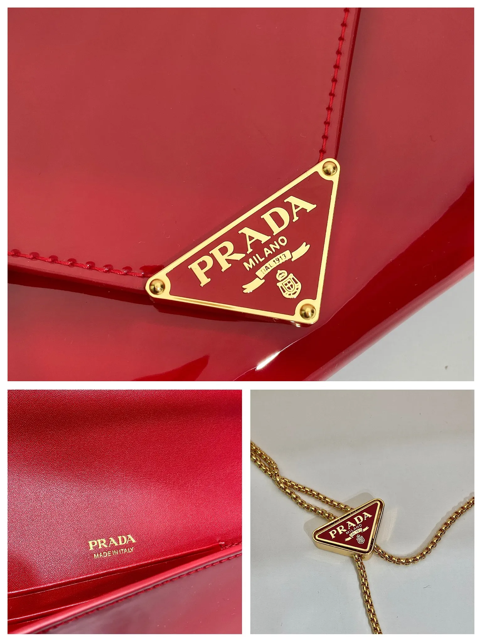 💰1120🎉Patent Leather Envelope Bag🎉1Bp102 Clutch🎉🎉 The gloss of patent leather highlights the elegant silhouette of this mini handbag, injecting it with a modern flavor. Featuring a detachable chain shoulder strap and a nappa leather interior with card slots, this bag features a signature triangle logo on the magnetic closure for a timeless and instantly recognizable look. It can also be used as a handbag/shoulder bag/crossbody. It has many functions and can be exchanged for different occasions. Another hot item from internet celebrities🎉🎉 Length 20x height 11.5cm🎉🎉🎉👏👏👏
