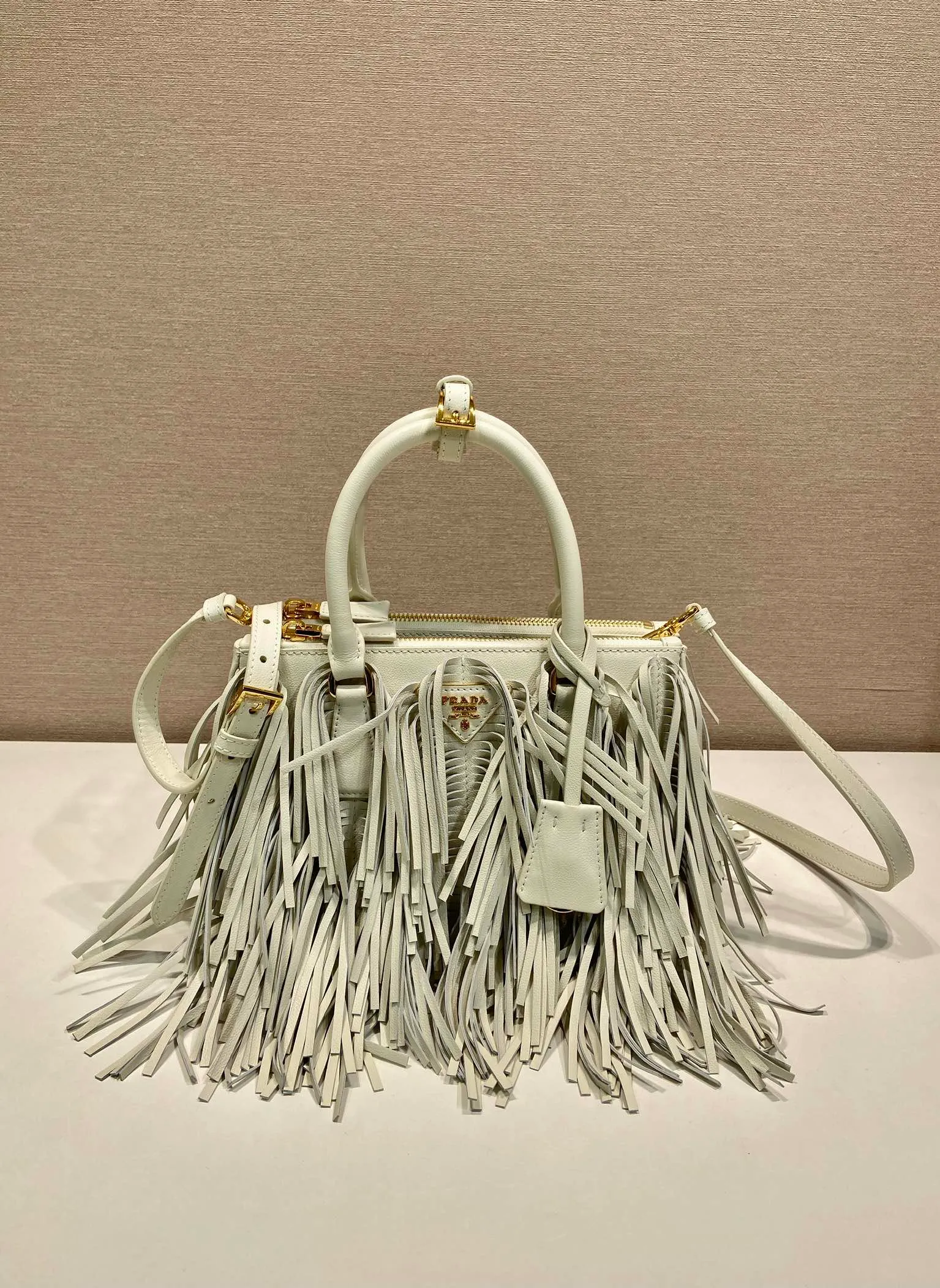 💰2200🎉New tassel bag🎉1BA896 calf leather🎉🎉 This Galleria handbag has an elegant and timeless design, reinterpreting the classic style with a slender silhouette and calf leather material. The tassel design on the front and back and the imported sheepskin lining highlight the dynamic and fashionable style. Features detachable and adjustable suede leather shoulder strap. So beautiful and fashionable😘😘The upper body effect has a 100% chance of turning heads. It is another popular style that will never go out of style🎉🎉Hurry up and get it now😘😘It’s really pretty😘😘😘 Length 24.5x height 18.5x base 11cm🎉🎉🎉💰💰💰