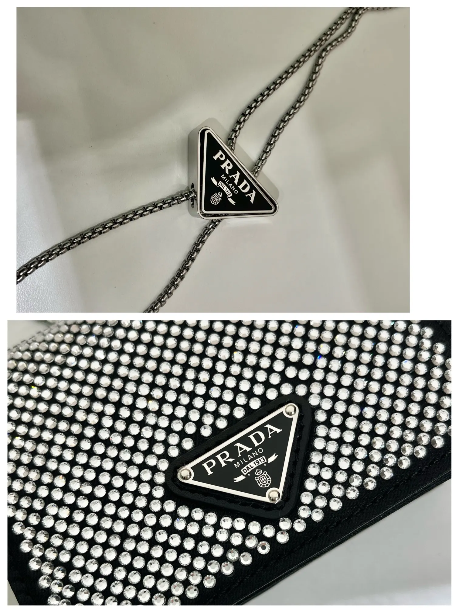 💰760🎉Necklace Crystal Pouch🎉1MR024🎉🎉 This Duchesse fabric card holder is decorated with imitation crystals throughout, creating a light and shadow style and iridescent colors on the surface, highlighting a gorgeous yet functional design. My favorite is this detachable and adjustable iron shoulder strap, which can be used as a waist bag decoration😍😍 or as a necklace decoration with clothes. The triangle mark in the middle can be adjusted, giving the item a variety of ways to wear it. The space can be used to hold lipstick 💄/earphones/keys🚗....it bling bling under the night light, so beautiful. Worth buying 🎉🎉 Length 11.5x Height 8cm
