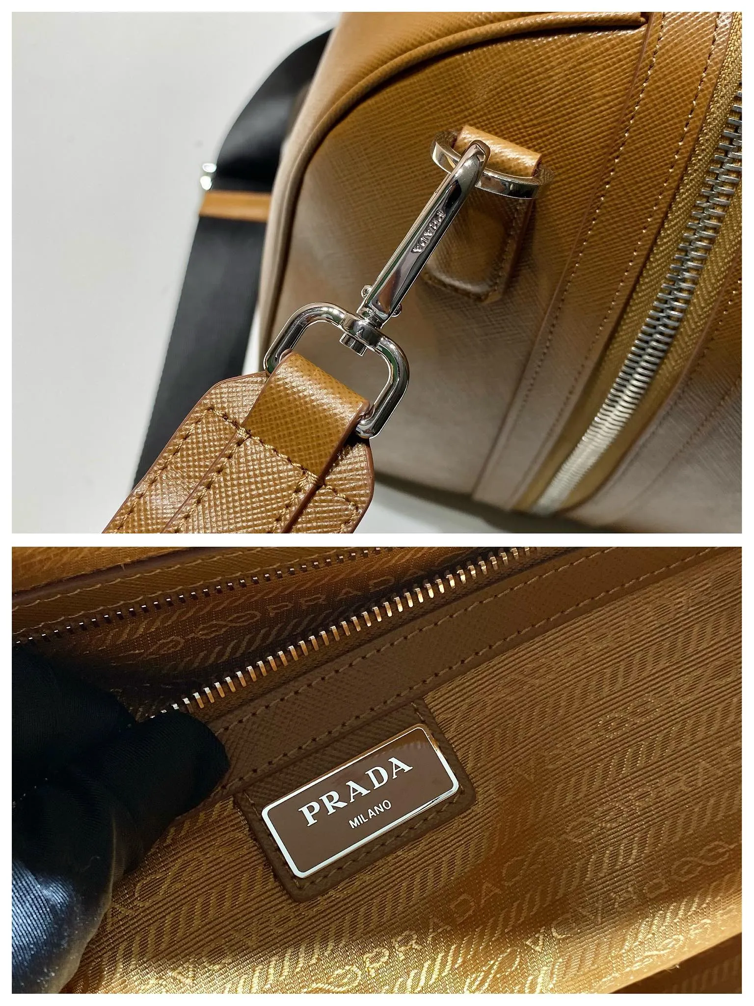 💰2300🎉New travel bag🎉2VC018🎉🎉Black This elegant travel bag is made of Saffiano leather, equipped with a wraparound zipper and nylon shoulder strap, highlighting the rigorous design concept. It's finished with a leather name tag and metal lock with engraved logo. Simple and elegant. Hurry up and get it🎉🎉 Length 50x Height 27.5x Bottom 25cm🎉🎉🎉👏👏👏