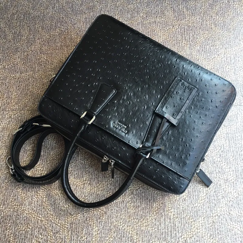 💰2360, P’s new men’s bag [color][color][color], 2VE366 ostrich pattern🎉🎉🎉, using imported cowhide ostrich pattern, double layer grid, top hardware, 175 OEM code, fashionable and atmospheric, men’s needs, length 36x height 28cm, 💪💪💪[red envelope][red envelope][red envelope]