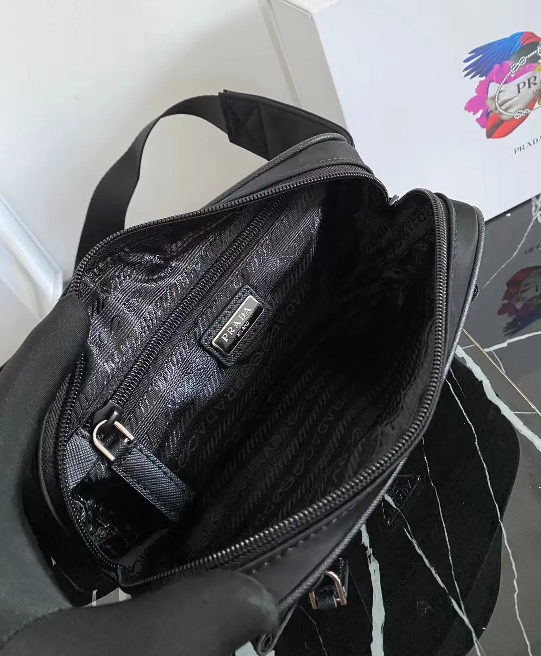 Prada ❤️❤️P440¥ Black cloth and leather lightweight small waist bag, same style for men and women. High-end quality 208 OEM code, HZ7291977 size: 21/12.5/4.5cm